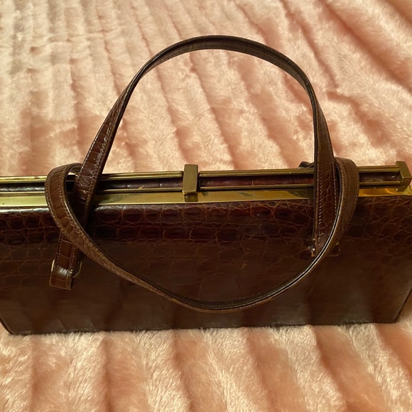 Dark Brown Alligator leather handbag - Picture 2 of 8